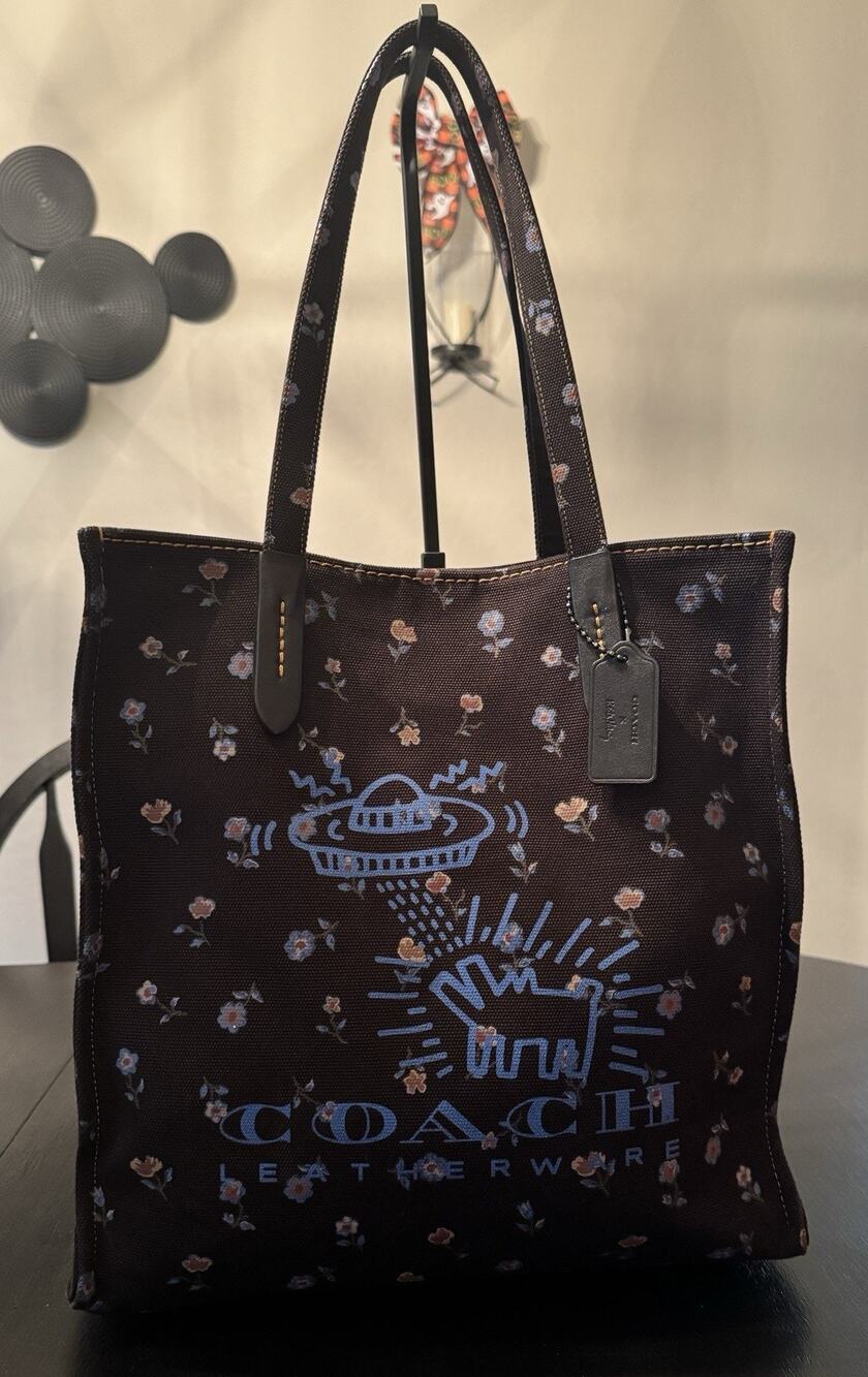 Coach x Keith Haring Spaceship UFO Dog Canvas Tote Bag Floral 28652 Rare